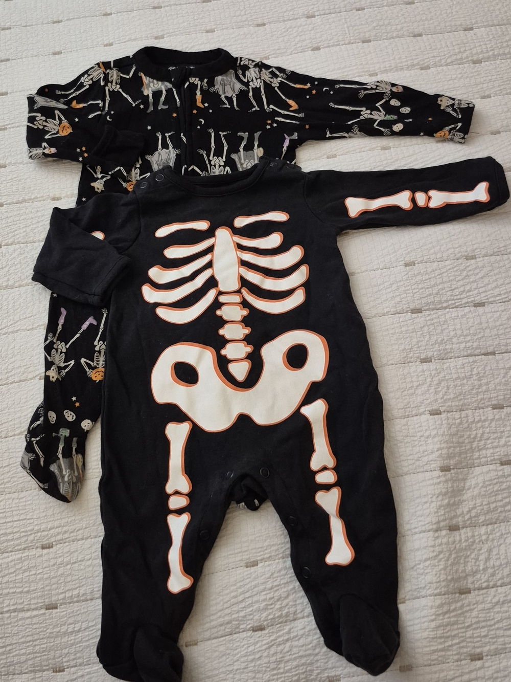 2 For 1 Skeleton Print Baby One-Piece with Cream & Orange
